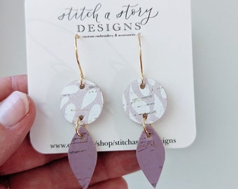 purple leather earrings, small purple earrings, lavender leather earrings
