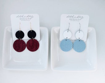 Team spirit leather earrings, school spirit leather earrings, leather teardrop earrings, football leather earrings, football earrings