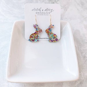 Acrylic glitter multi colored rabbit earrings, acrylic bunny earrings, easter earrings