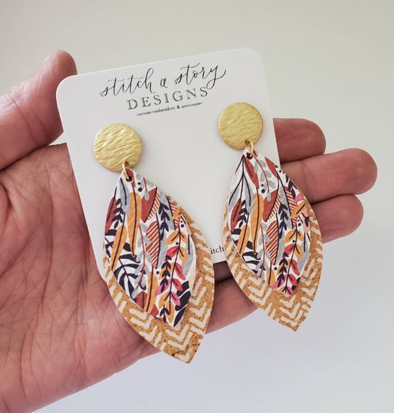 Leaf Fall Leather Earrings Double Leaf Leather Earrings Leaves