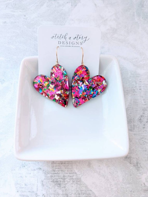 Boucles D'oreilles Cœur Pendantes Pailletées Dorées - Dormeuses En Acier Inoxydable, Style Fashion