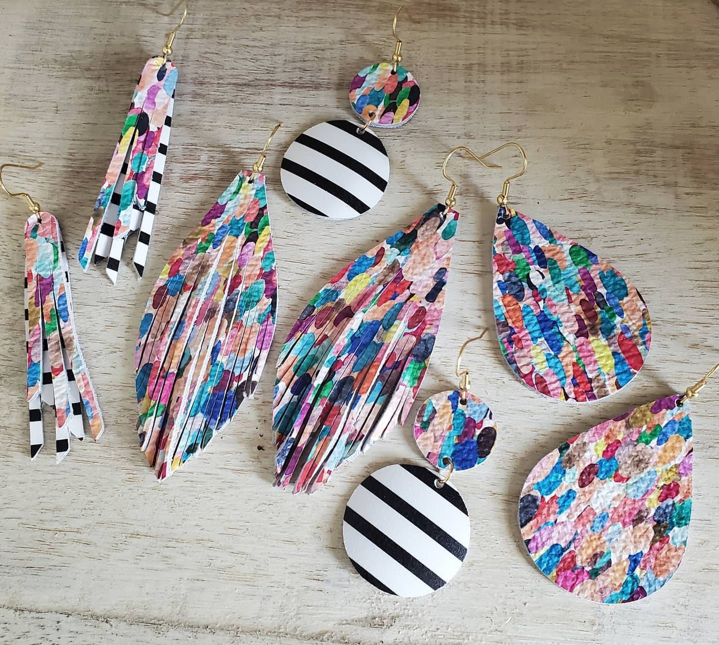 Confetti Leather Earrings, Multicolored Leather Earrings  display picture 2