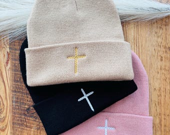 CH Style Cross Beanie, Winter Hat, Cross Skull Cap, Knitted Hat