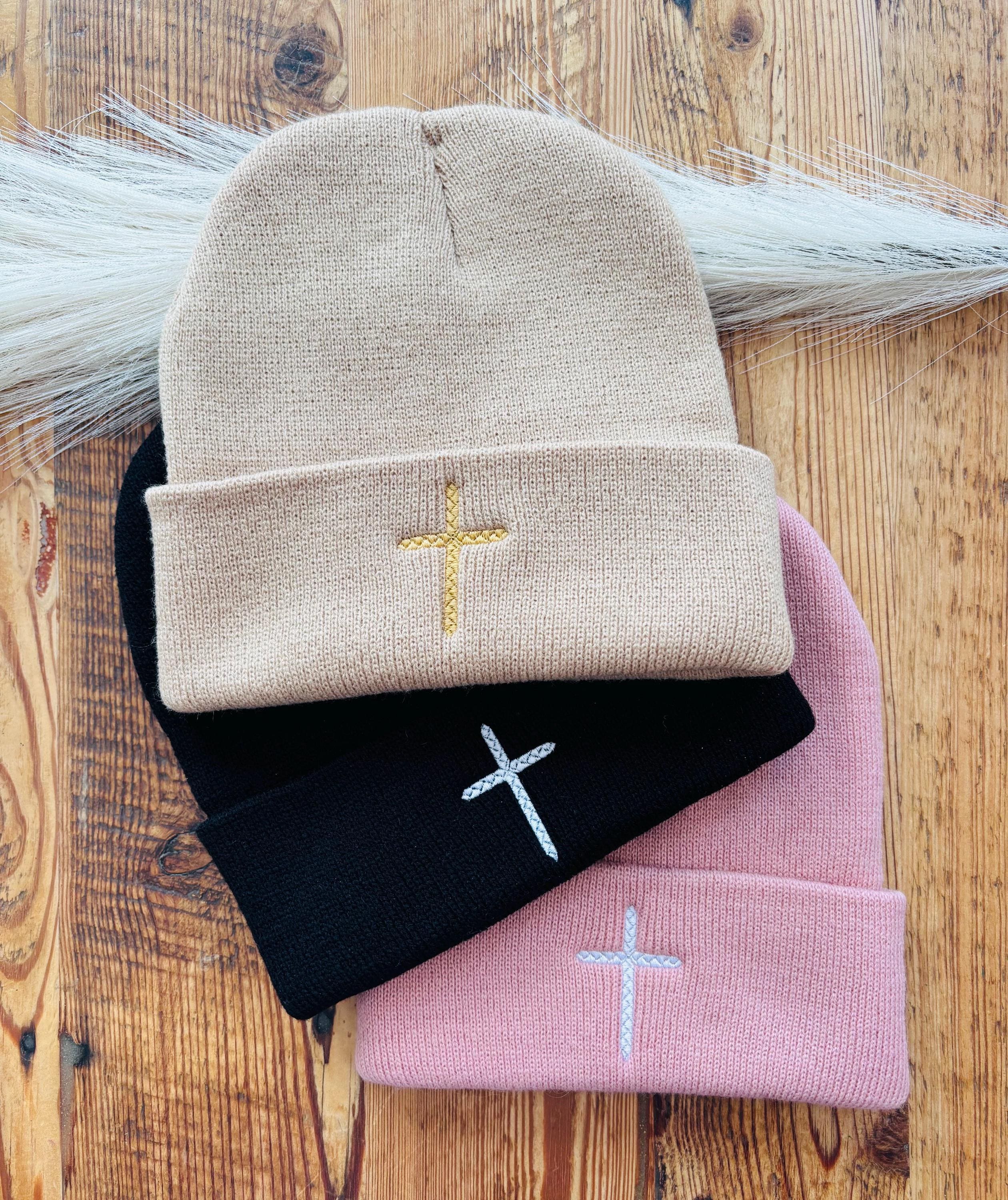 Cross Beanie, Embroidered Hat, Fitted Winter Hat, Faith Beanie - Etsy