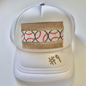 white baseball hat, white low profile trucker hat with baseball, personalized baseball hat
