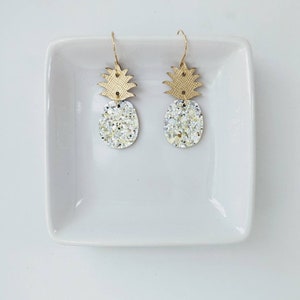 Pineapple earrings, leather sparkle pineapple earrings, small pineapple earrings, leather earrings, pineapple earring