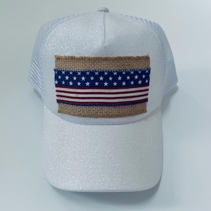 patriotic baseball hat, sparkle patch flag hat, flag baseball hat