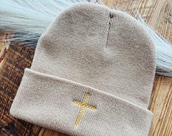 Cross Beanie, Embroidered Hat, Fitted Winter Hat, Faith Beanie - Etsy