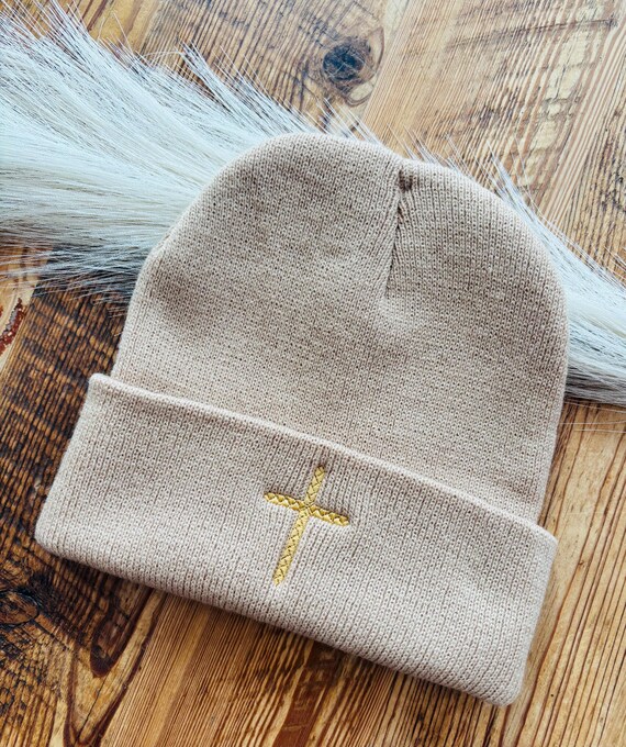 Cross Beanie, Embroidered Hat, Fitted Winter Hat, Faith Beanie - Etsy