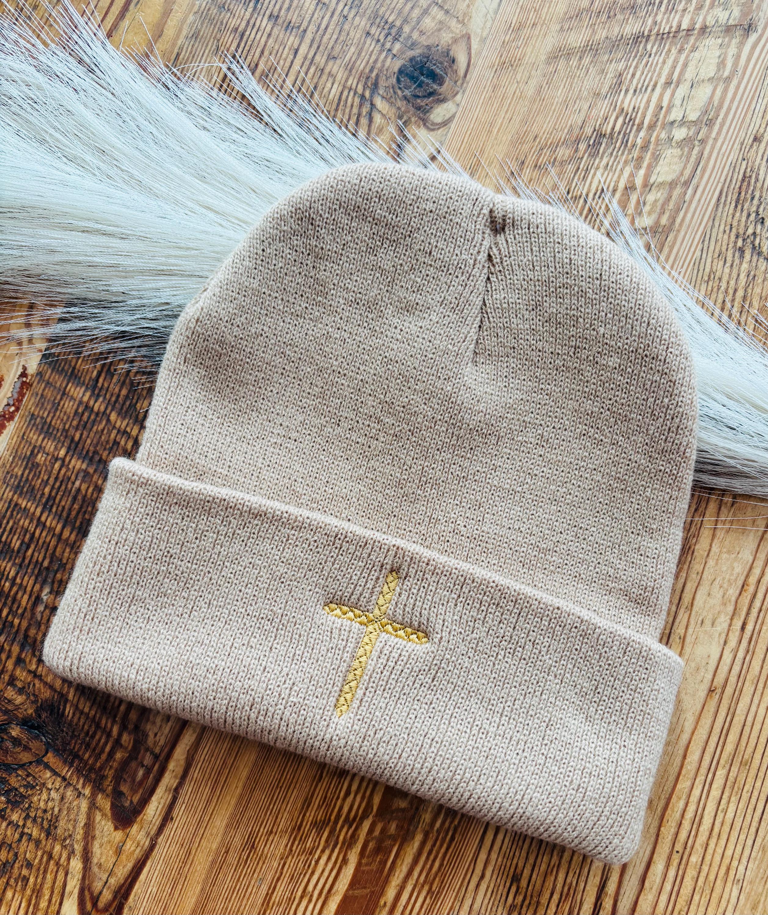 Cross Beanie, Embroidered Hat, Fitted Winter Hat, Faith Beanie - Etsy