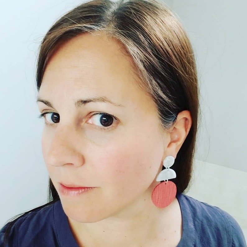 Leather earrings, acrylic earrings, geometric earrings, dangle earrings, round leather earrings image 5