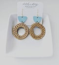 Rattan hoops earrings, Rattan hoops and blue leather earrings, hoop earrings, lightweight Rattan and leather earrings