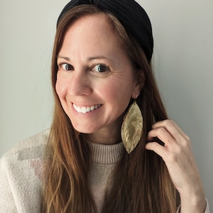 Large leather feather earrings, gold feather earrings, handcut feathers, gold leather statement earrings
