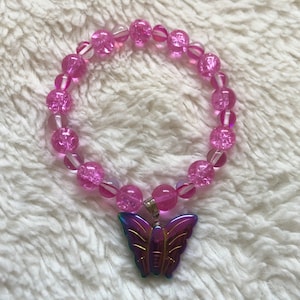 Pink czech glass bead butterfly bracelet