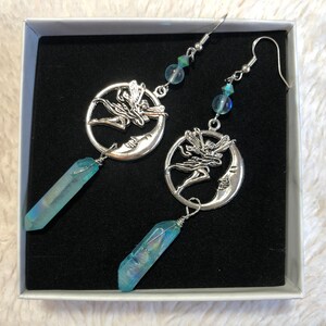 Blue quartz fairy moon earrings