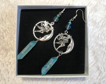 Blue quartz fairy moon earrings