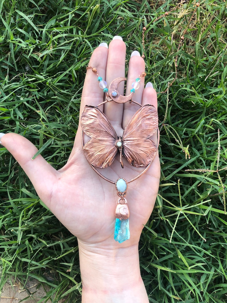 Real butterfly opalturquoise quartz necklace