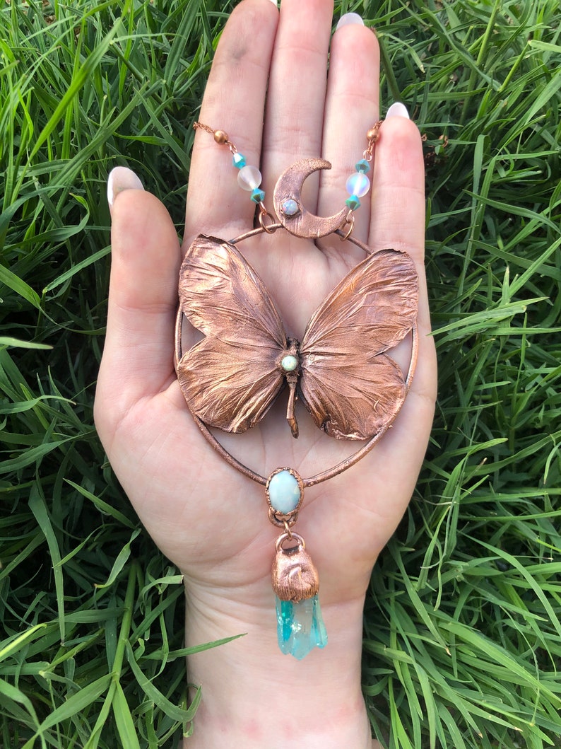 Real butterfly opalturquoise quartz necklace