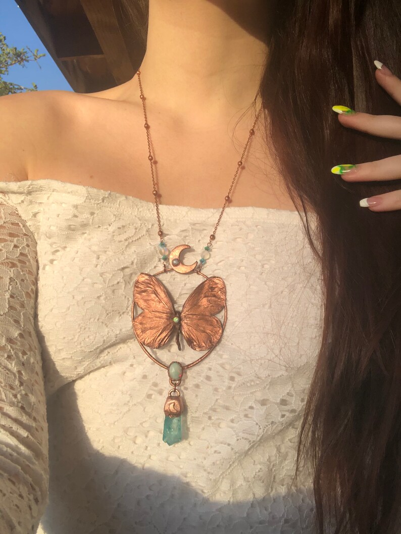 Real butterfly opalturquoise quartz necklace
