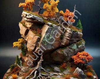 Miniature Diorama Rocks Realistic Diorama Miniature Trees and Beautiful Rock Formations ...