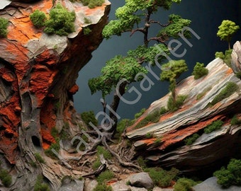 Miniature Diorama Rocks Realistic Diorama Miniature Trees and Beautiful Rock Formations ...