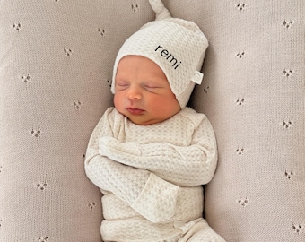 Cream Waffle Knit Newborn Outfit | Personalized Baby Coming Home Set | Neutral Hospital Outfit