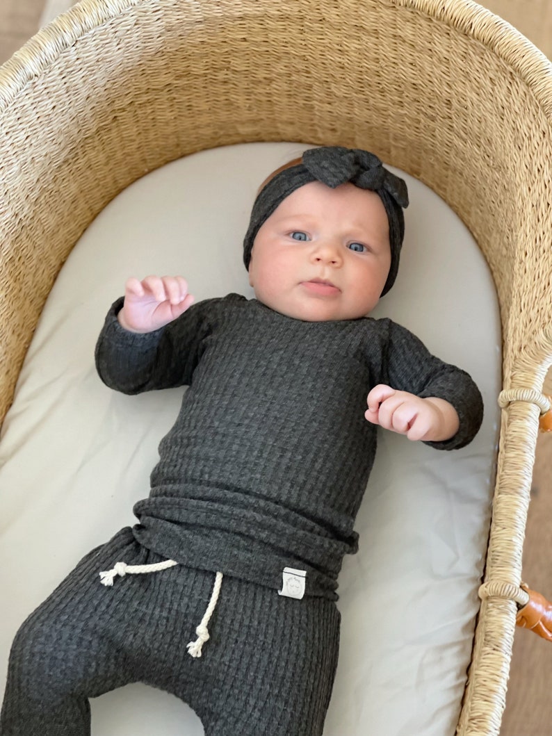Charcoal Gray Waffle Outfit Soft Baby Boy Clothes Gender Etsy