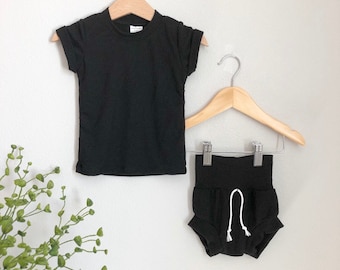 Black summer baby outfit, two piece, toddler boy summer set, matching set, baby boy, summer boy clothes, short sleeve, two piece.