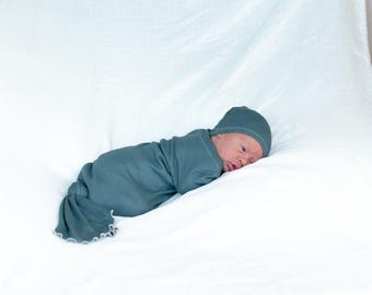 Bata de bebé de suave tejido de punto gofrado / Bata de dormir anudada para recién nacido, conjunto para la salida del hospital