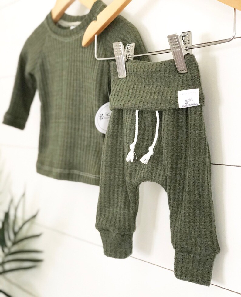 Green waffle knit outfit gender neutral baby clothes baby Etsy