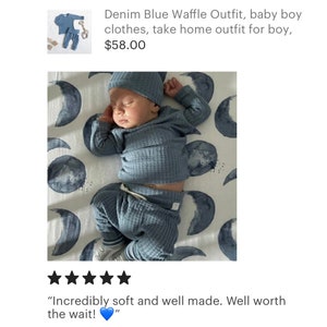 Blue Waffle Set, baby boy 2 piece outfit, newborn boy coming home outfit, baby boy gifts, spring baby outfit, layette, preemie, 0-3m. image 10