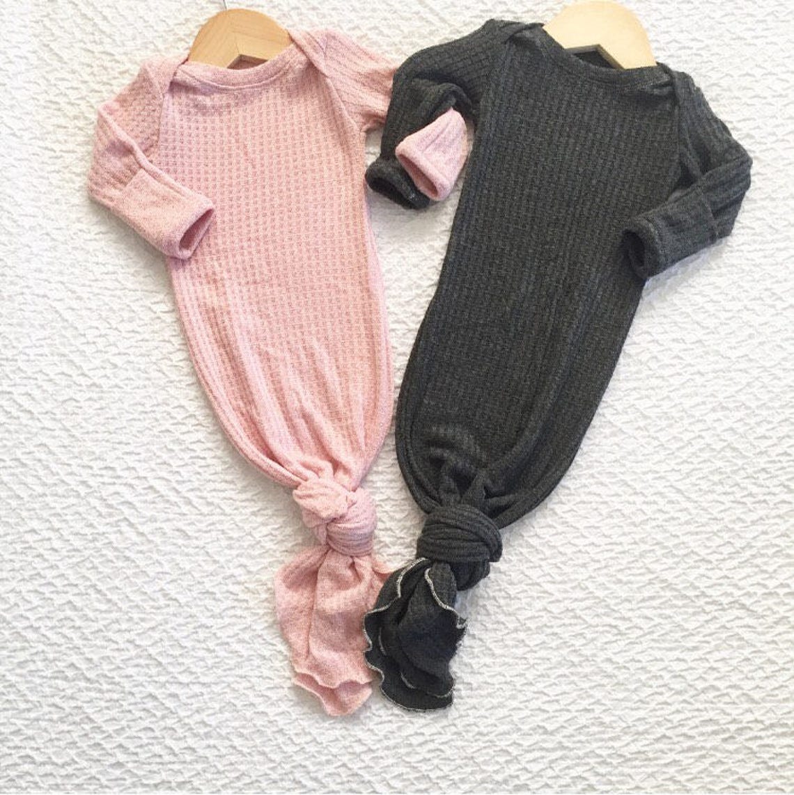 Gray baby knotted gown waffle knit gown gender neutral baby Etsy