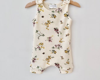 Baby girl floral summer romper, toddler girl romper, bubble romper, sleeveless romper, harem jumpsuit, beach outfit, baby girl romper.