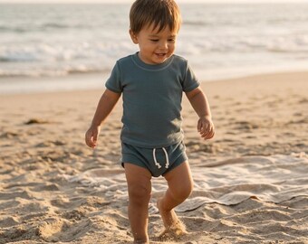 Teal Blue Baby Shortie Set | Toddler Boy Beach & Summer Outfit