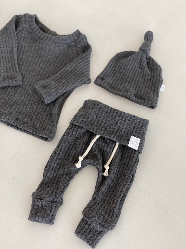 Charcoal Gray Waffle Outfit Soft Baby Boy Clothes Gender Etsy