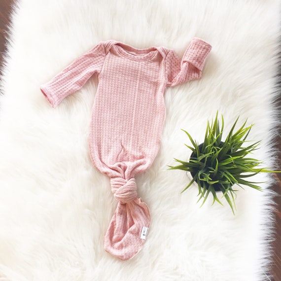 Baby girl pink waffle knit gown knotted gown baby girl take