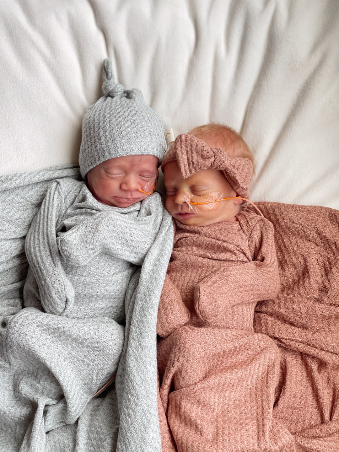 Mint Waffle Baby Gown for Babies, Warm Newborn Sleeper Gown, Tied