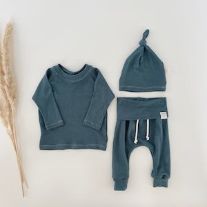 Teal thermal baby boy outfit, newborn boy coming home outfit, soft preemie boy clothes, infant boy, shirt pants, 0-3m, 3-6m, 6-9m, 12-18m