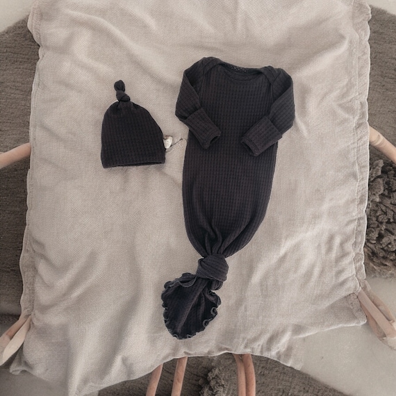 Black Waffle Baby Gown for Babies Newborn Sleeper Gown Tied Knotted Gown Sleepsuit Boy Hospital Outfit Winter Baby Gown for Baby Boy. Etsy UK