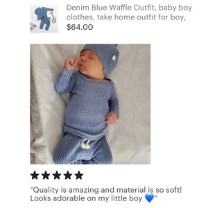 Blue Waffle Set, baby boy 2 piece outfit, newborn boy coming home outfit, baby boy gifts, spring baby outfit, layette, preemie, 0-3m. image 9