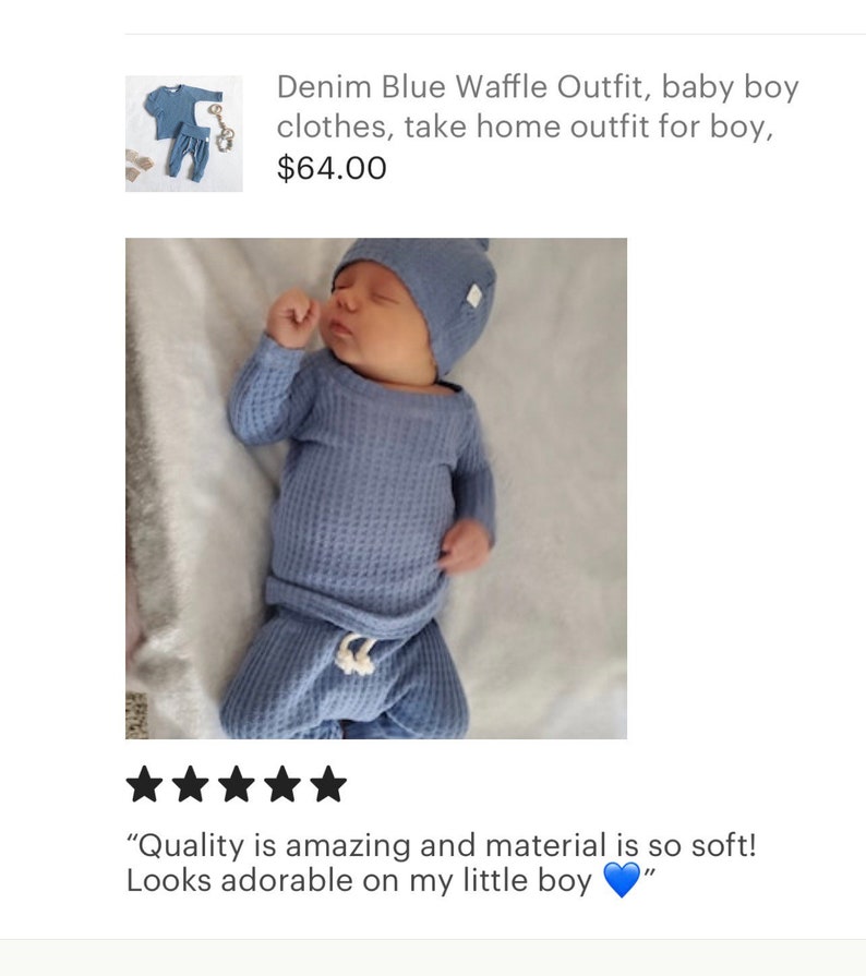 Blue Waffle Set, baby boy 2 piece outfit, newborn boy coming home outfit, baby boy gifts, spring baby outfit, layette, preemie, 0-3m. image 9