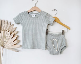 Mint baby boy summer outfit, toddler boy clothes, matching bummies set, short sleeve shirt, shorts, two piece, summer baby boy clothes.