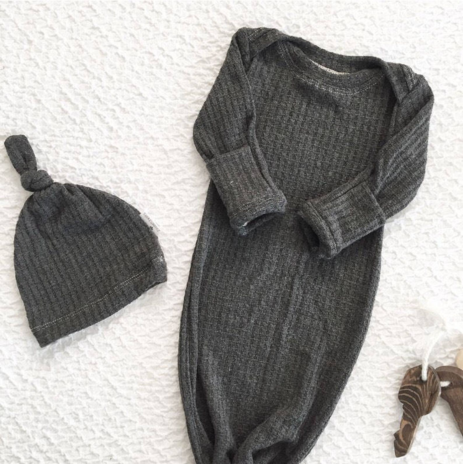 Gray baby knotted gown waffle knit gown gender neutral baby Etsy