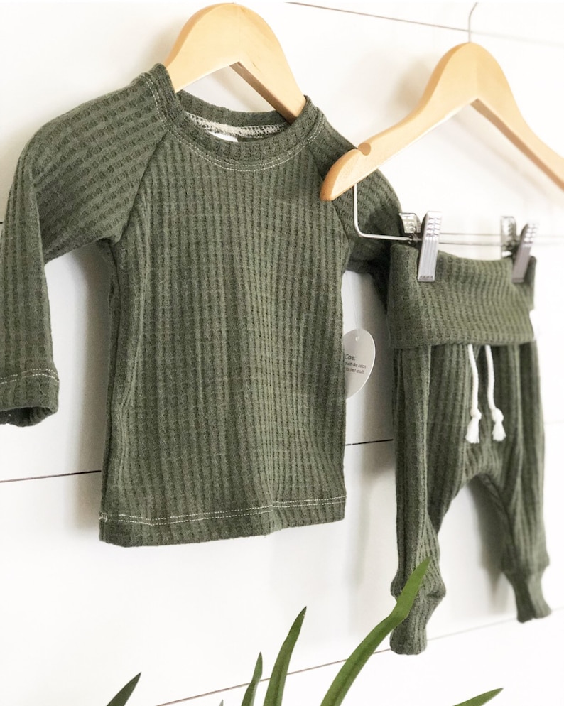 Green waffle knit outfit gender neutral baby clothes baby Etsy