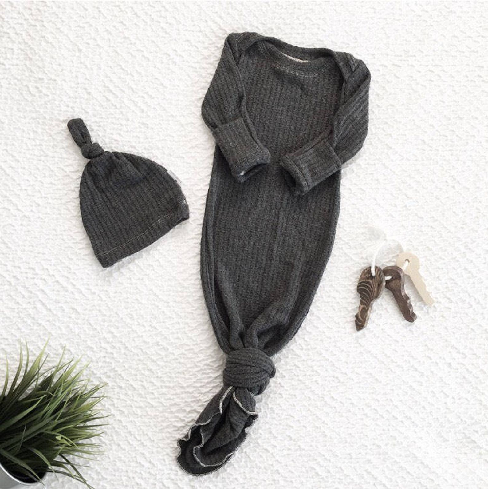 Gray baby knotted gown waffle knit gown gender neutral baby Etsy