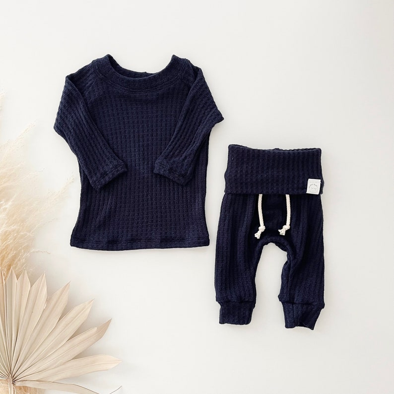 Navy Waffle Knit Outfit Newborn Boy Coming Home Outfit Blue Etsy