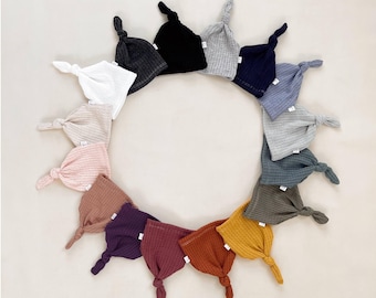 Baby top knot hat, waffle knotted hats, breathable baby knot hat, lightweight newborn hospital hat, boy girl hat, soft stretchy hat, infant