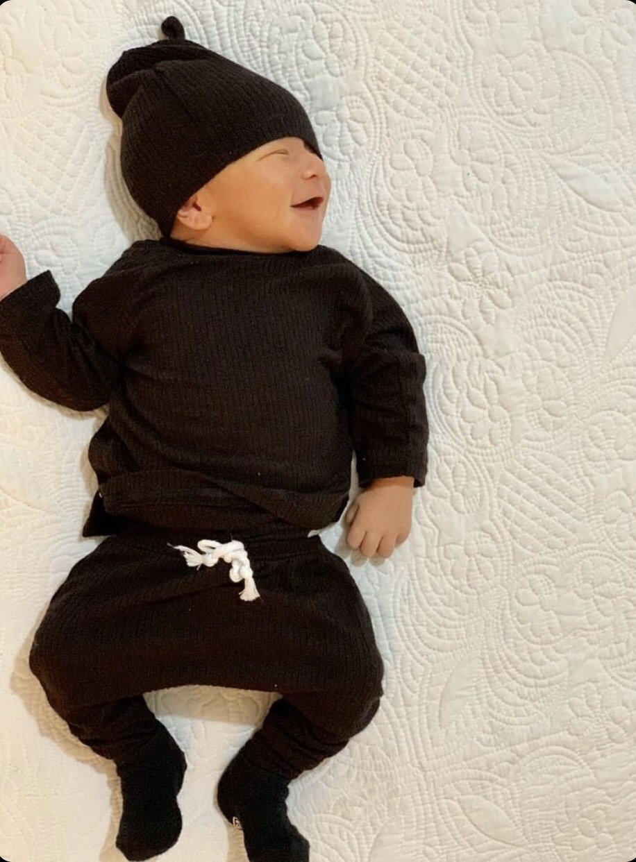 Black Rib Knit Baby Boy Outfit Cozy Lounge Set Newborn Boy Etsy