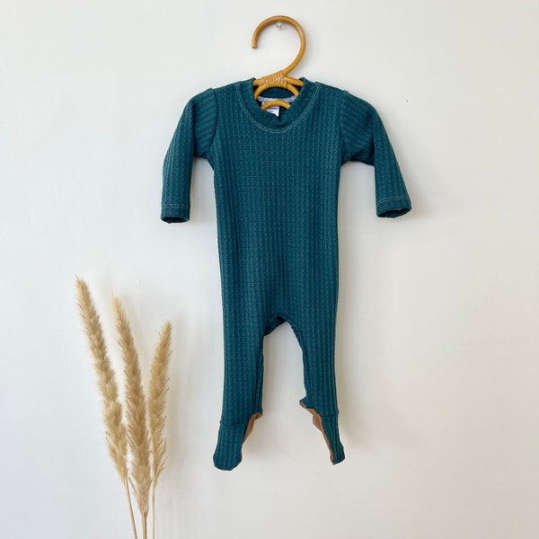 Teal waffle baby butt flap footie outfit, newborn boy set, one piece, boy jumpsuit, minimal baby clothes, simple baby clothing, gifts 0-3m.