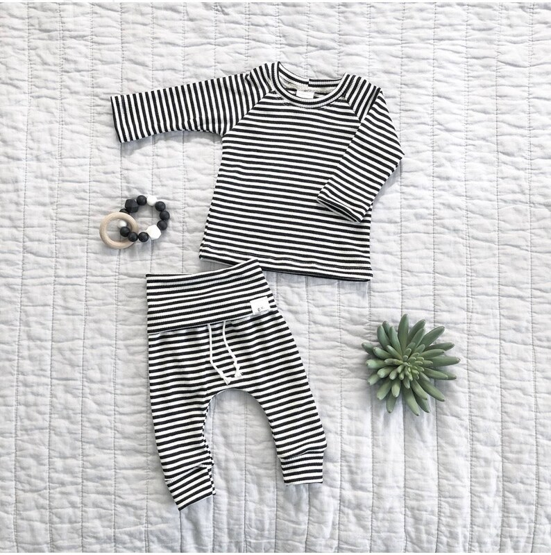 Gender neutral baby outfit black and white stripes baby boy Etsy